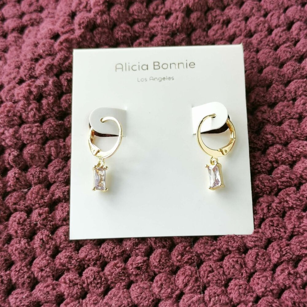Alicia Bonnie Gold Pastel Purple Crystal Twinkling Treasure huggie drop earrings - Picture 1 of 3